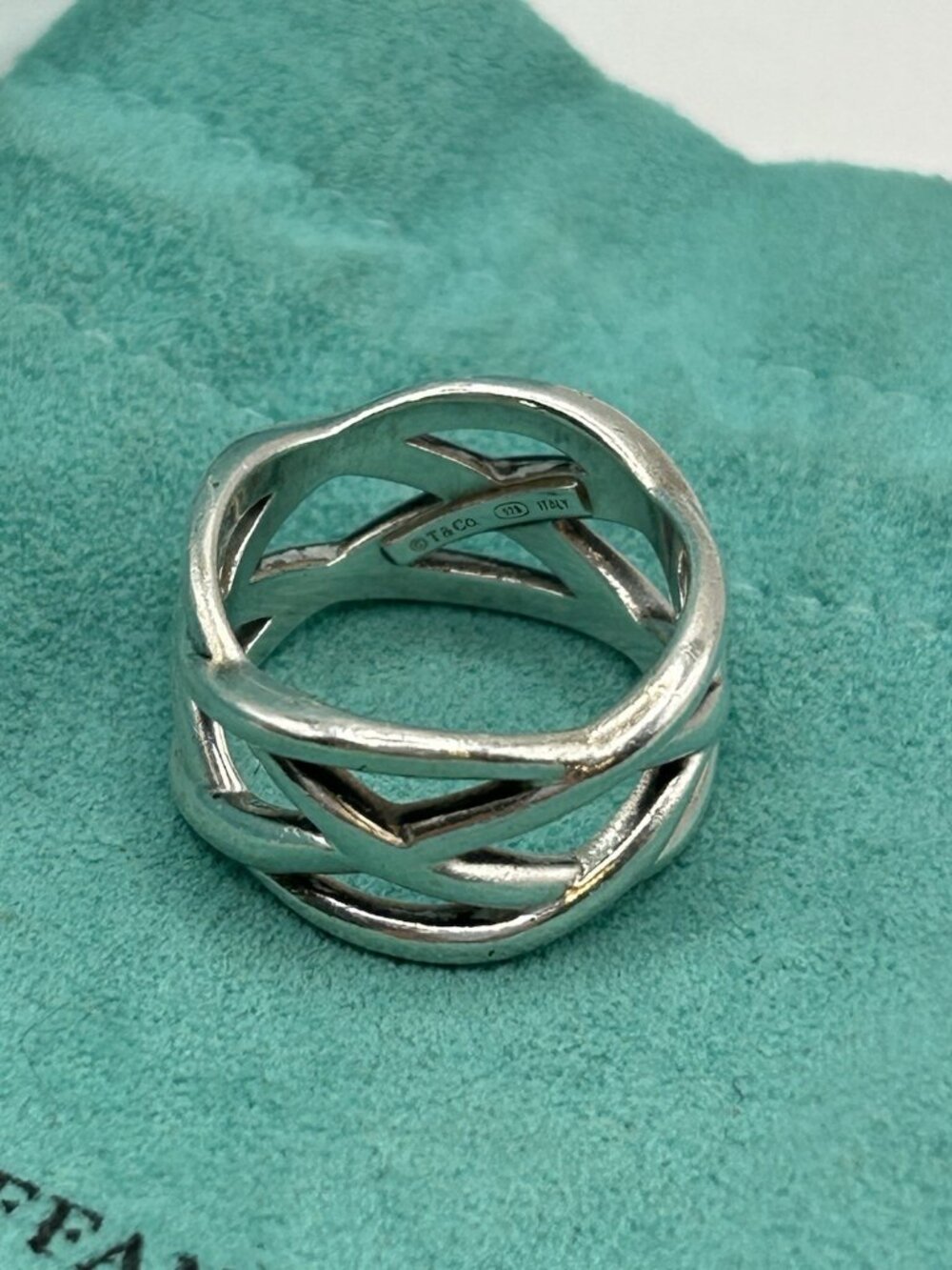 Tiffany and Co Sterling Silver Braided Criss Cross Band Ring Size 7 Celtic Knot - Picture 4 of 16